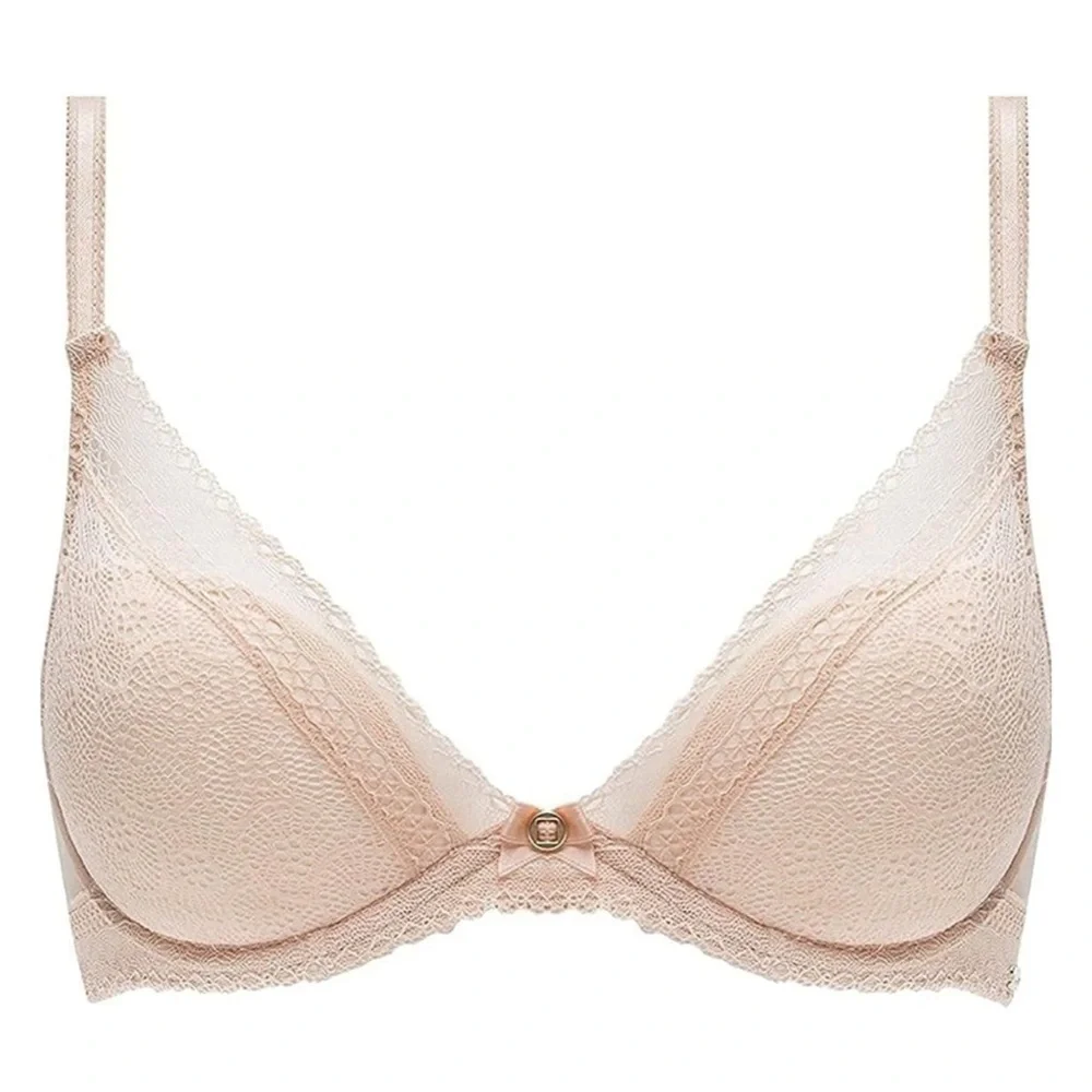 NWOT Chantelle 30 DDD festive lace plunge underwire bra nude blush - Picture 2 of 6